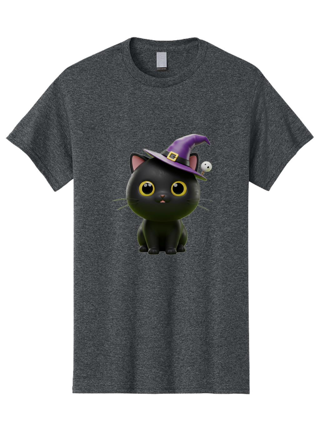 Black-Cat-Witch-1 Men'S Graphic Tee, 100% Cotton, Comfortable Casual Summer Wear, Machine Washable, Black Cat, Purple Witch Hat, Gold Buckle, Spooky Eyes, Cartoon Character, Halloween Theme, Cute Kitty, Witch'S Familiar, Mystical Creature Bac627