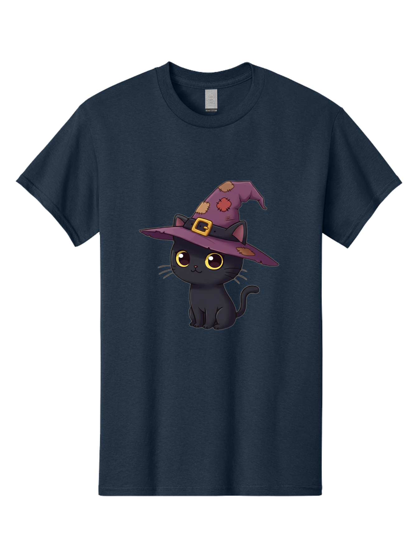 Black-Cat-Witch Men'S Graphic Tee, 100% Cotton, Comfortable Casual Summer Wear, Machine Washable, Black Cat Wearing Purple Witch Hat, Halloween Theme, Cute Cartoon Character, Spooky Kitty, Magical Feline, Witch'S Familiar, Bac629