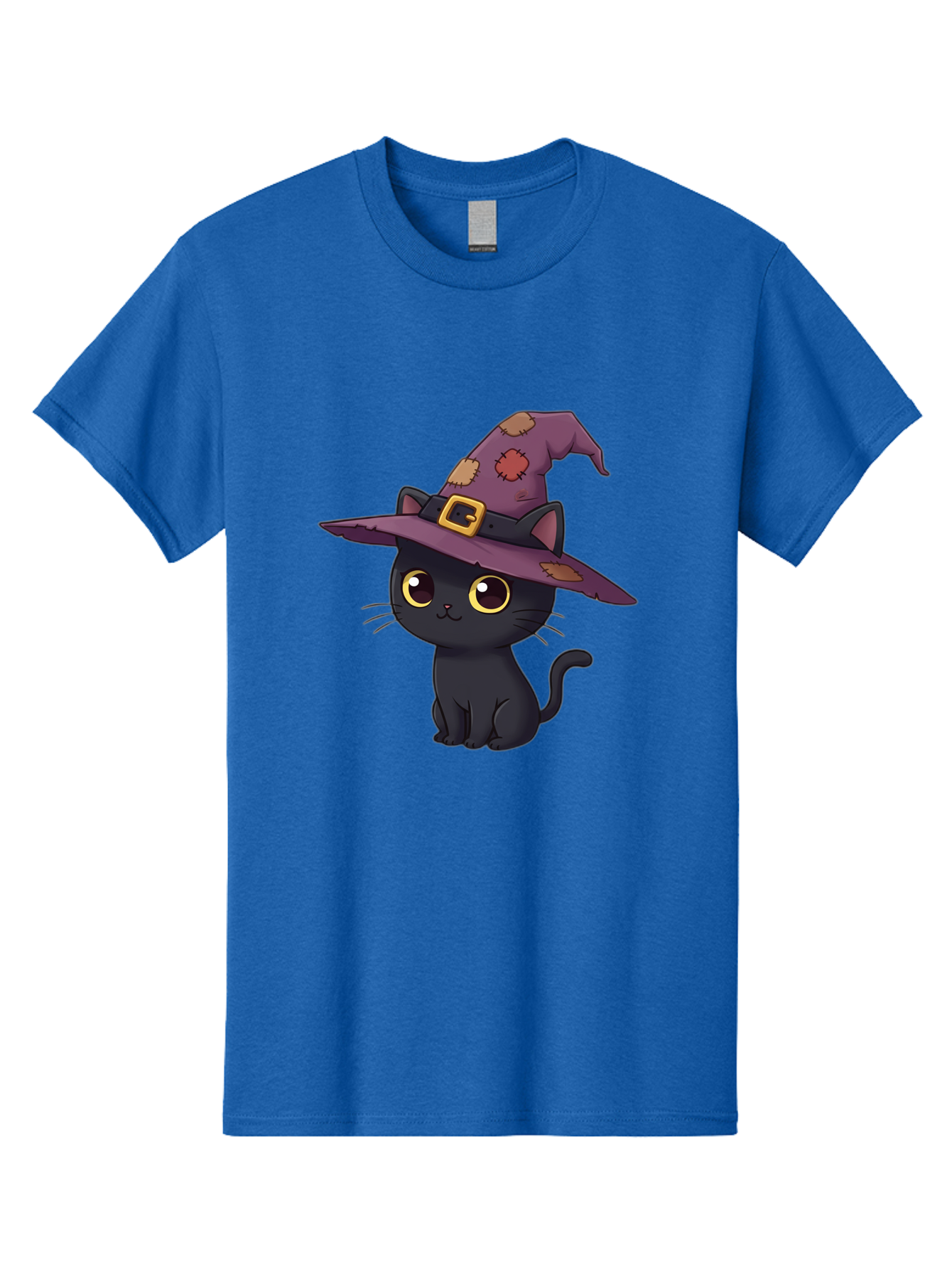 Black-Cat-Witch Men'S Graphic Tee, 100% Cotton, Comfortable Casual Summer Wear, Machine Washable, Black Cat Wearing Purple Witch Hat, Halloween Theme, Cute Cartoon Character, Spooky Kitty, Magical Feline, Witch'S Familiar, Bac629