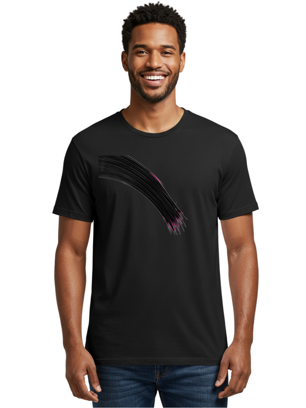 Black-Hair-Strands Men'S Graphic Tee, 100% Cotton, Comfortable Casual Summer Wear, Machine Washable, Black Hair, Hair Extensions, Fine Strands, Pink Highlights, Sleek Texture, Luscious Locks, Hair Styling Bac632