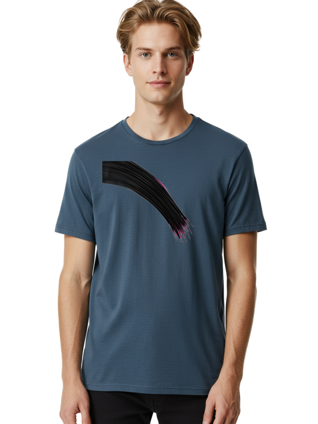 Black-Hair-Strands Men'S Graphic Tee, 100% Cotton, Comfortable Casual Summer Wear, Machine Washable, Black Hair, Hair Extensions, Fine Strands, Pink Highlights, Sleek Texture, Luscious Locks, Hair Styling Bac632