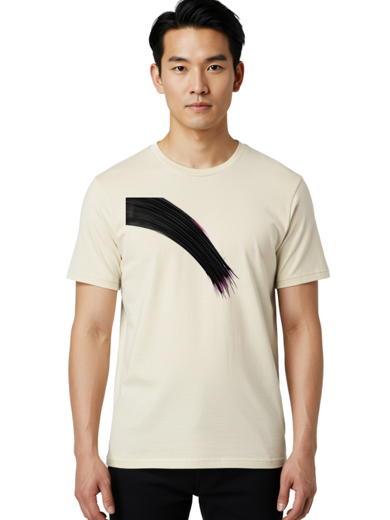 Black-Hair-Strands Men'S Graphic Tee, 100% Cotton, Comfortable Casual Summer Wear, Machine Washable, Black Hair, Hair Extensions, Fine Strands, Pink Highlights, Sleek Texture, Luscious Locks, Hair Styling Bac632
