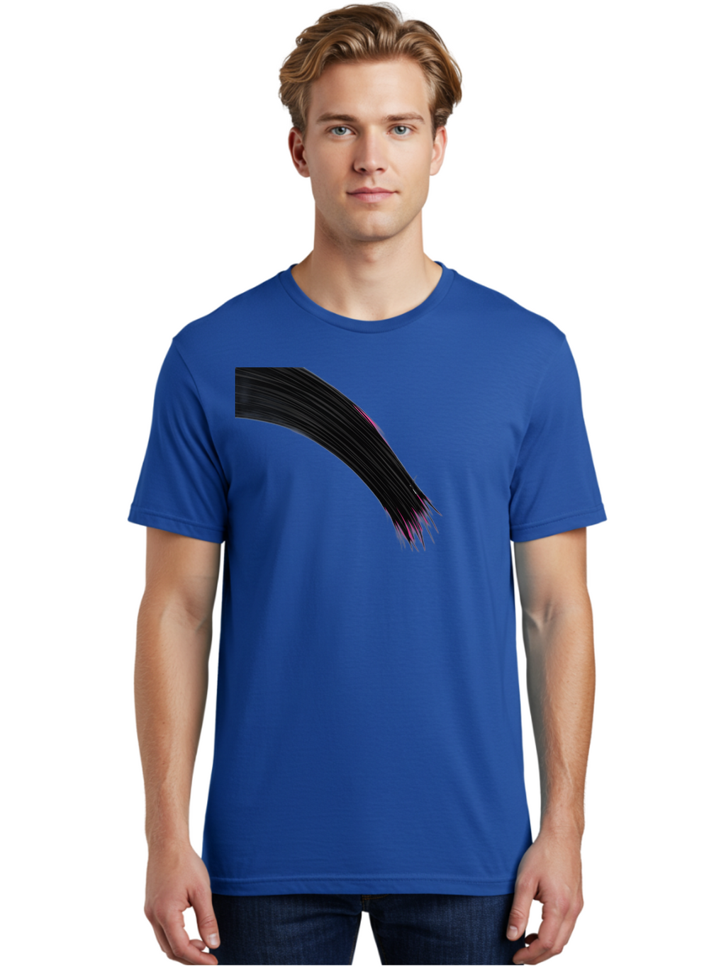 Black-Hair-Strands Men'S Graphic Tee, 100% Cotton, Comfortable Casual Summer Wear, Machine Washable, Black Hair, Hair Extensions, Fine Strands, Pink Highlights, Sleek Texture, Luscious Locks, Hair Styling Bac632