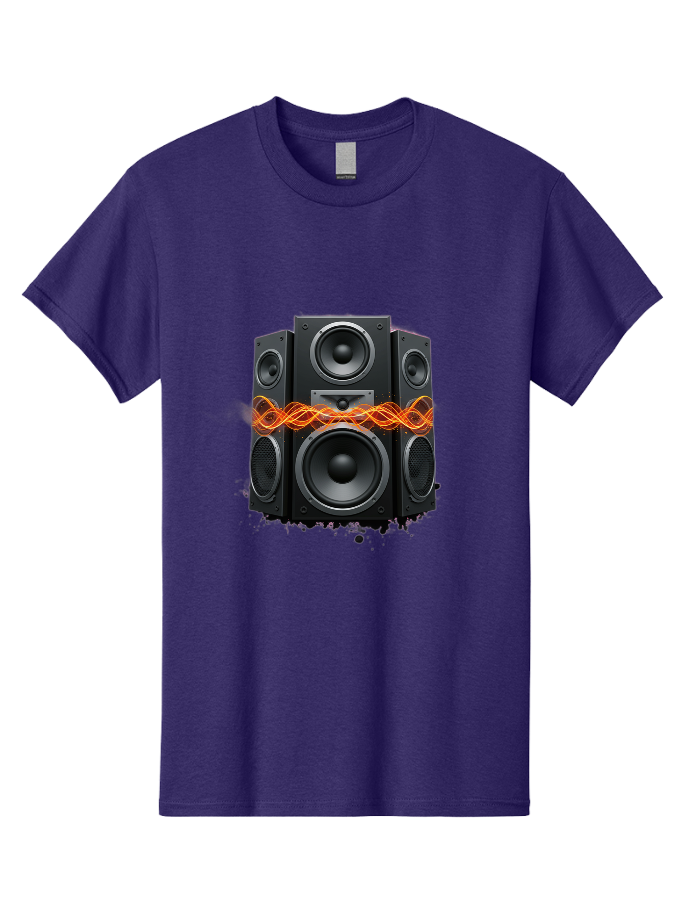 Black-Speakers Men'S Graphic Tee, 100% Cotton, Comfortable Casual Summer Wear, Machine Washable, Sound Wave, Speaker System, Audio Equipment, Music Technology, Sound Vibration, Orange Wave, Black Speakers, Music Sound Bac634