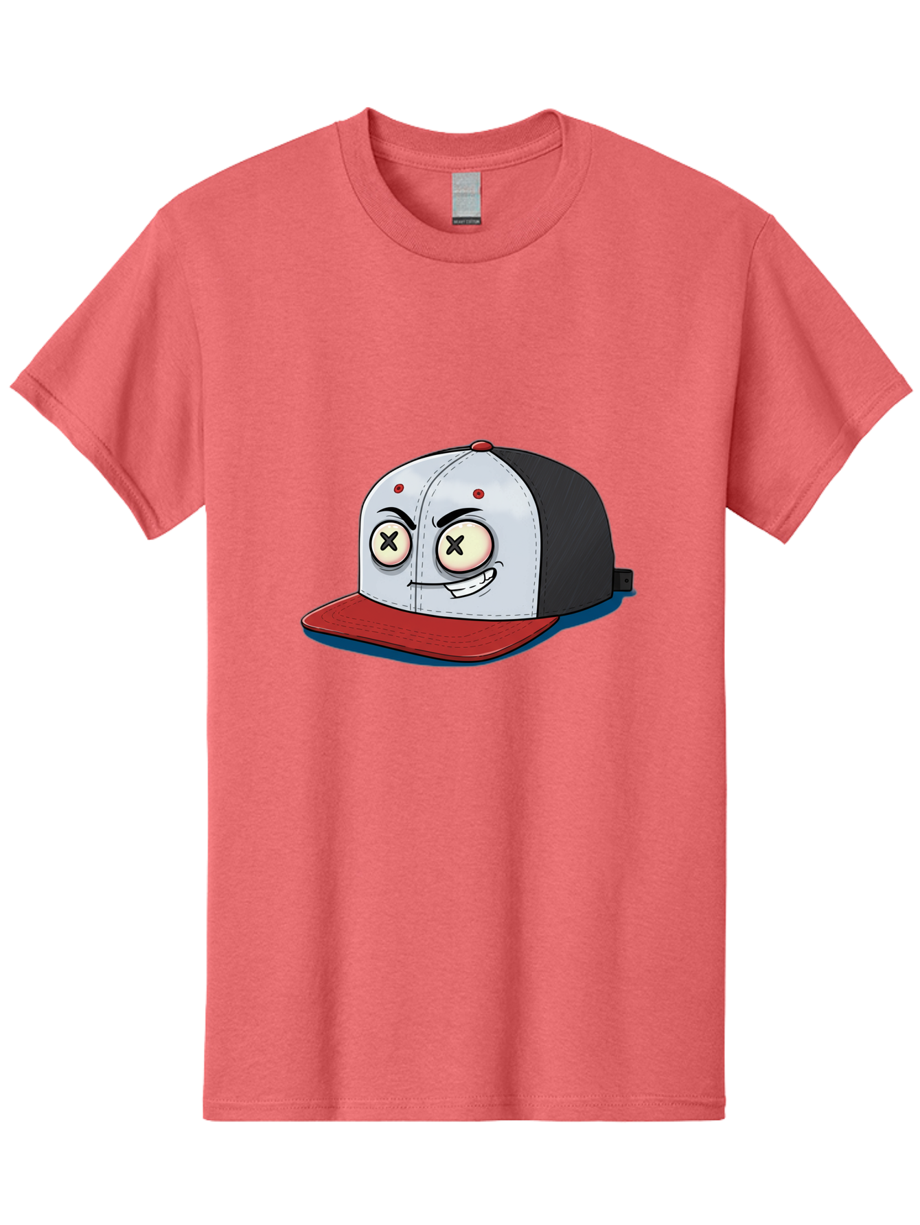 Black-White-Red-Cap Men'S Graphic Tee, 100% Cotton, Comfortable Casual Summer Wear, Machine Washable, Cartoon Hat, Dead Eyes, Black And White Cap, Red Brim, Smiling Face, Quirky Character, Funny Design, Kawaii Style, Anime Influence, Bac635