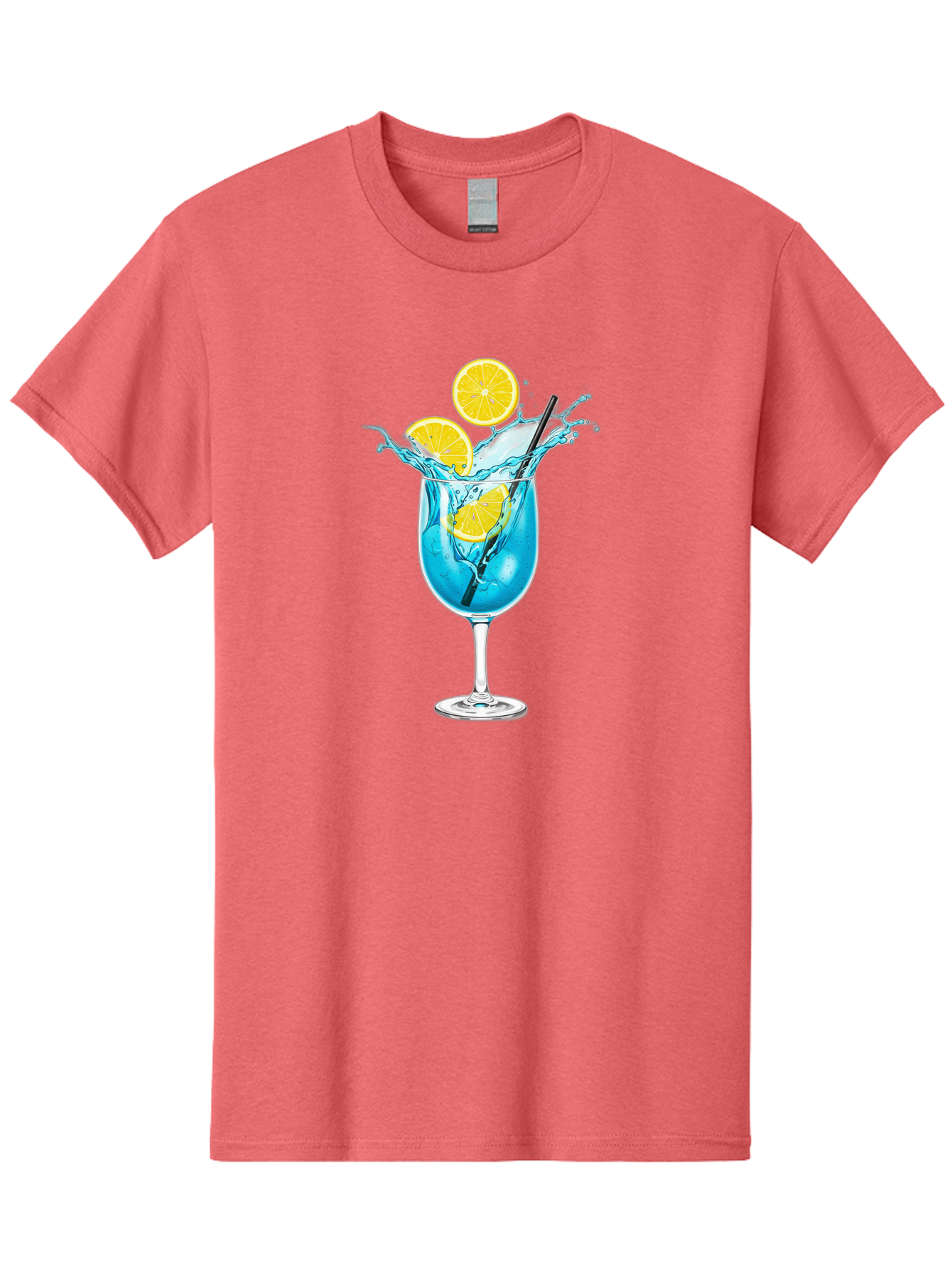 Blue-Cocktail Men'S Graphic Tee, 100% Cotton, Comfortable Casual Summer Wear, Machine Washable, Refreshing Cocktail, Blue Drink, Citrus Slices, Black Straw, Splashing Water, Summer Vibes, Cocktail Hour, Citrusy Flavors Bac641