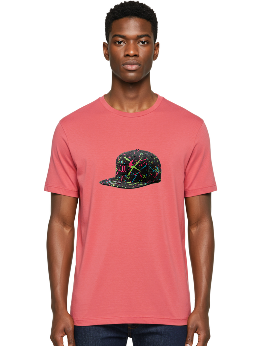 Bmc-Paint-Splatter-Baseball-Cap Men'S Graphic Tee, 100% Cotton, Comfortable Casual Summer Wear, Machine Washable, Splatter Cap, Streetwear Fashion, Bold Design, Neon Colors, Trendy Hat, Emc Logo, Vibrant Splatters, Urban Style, Edgy Caps Bac642
