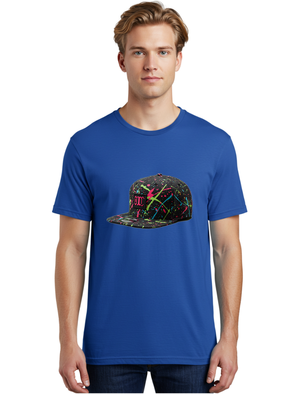 Bmc-Paint-Splatter-Baseball-Cap Men'S Graphic Tee, 100% Cotton, Comfortable Casual Summer Wear, Machine Washable, Splatter Cap, Streetwear Fashion, Bold Design, Neon Colors, Trendy Hat, Emc Logo, Vibrant Splatters, Urban Style, Edgy Caps Bac642