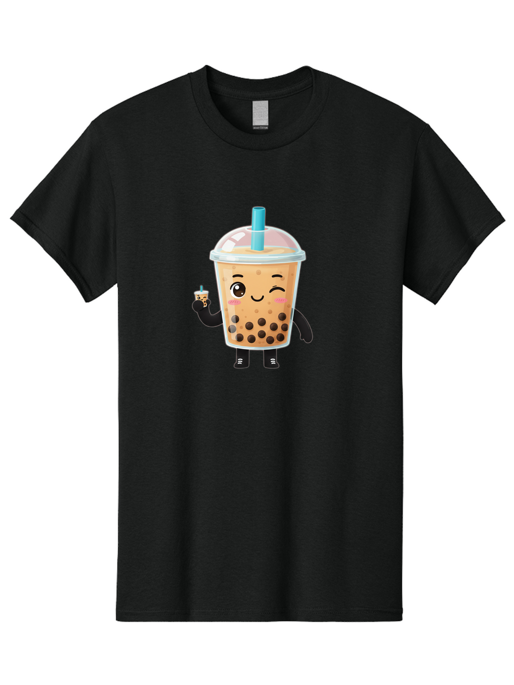 Boba-Character Men'S Graphic Tee, 100% Cotton, Comfortable Casual Summer Wear, Machine Washable, Boba Tea, Bubble Tea, Cute Character, Smiling Cup, Black Boba, Tea Drink, Beverage Character, Happy Face, Cartoon Style, Tea Lover Bac644