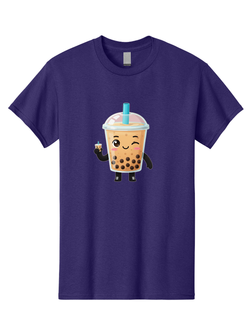 Boba-Character Men'S Graphic Tee, 100% Cotton, Comfortable Casual Summer Wear, Machine Washable, Boba Tea, Bubble Tea, Cute Character, Smiling Cup, Black Boba, Tea Drink, Beverage Character, Happy Face, Cartoon Style, Tea Lover Bac644