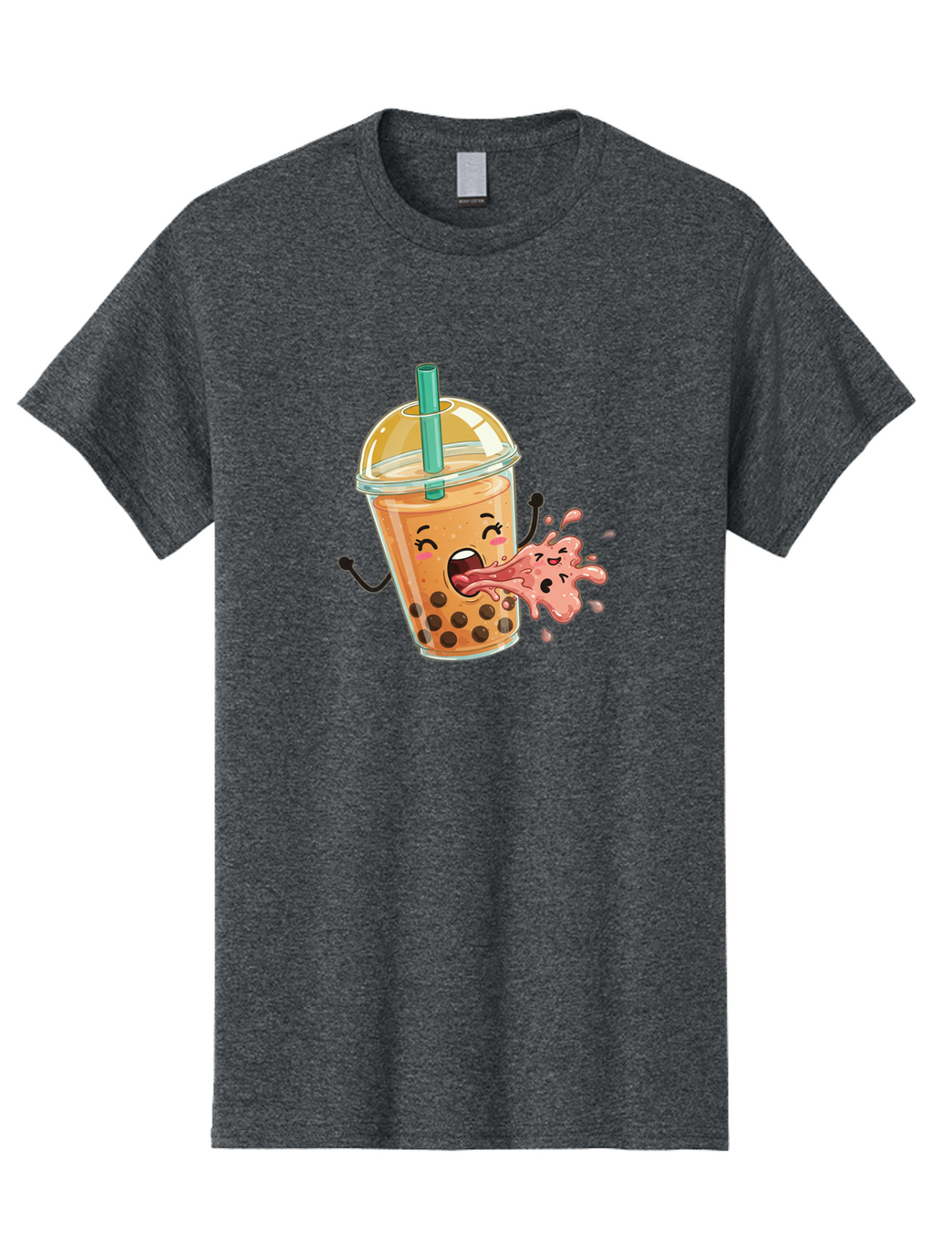 Boba-Face Men'S Graphic Tee, 100% Cotton, Comfortable Casual Summer Wear, Machine Washable, Cartoon Bubble Tea, Boba Drink, Spitting Tea, Cute Character, Funny Illustration, Kawaii Art, Tea Lover, Bubble Tea Lover, Straw, Boba, Milk Tea Bac647