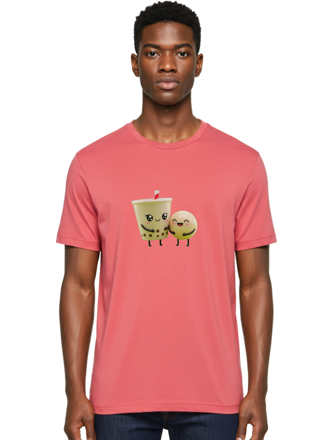 Boba-Friends Men'S Graphic Tee, 100% Cotton, Comfortable Casual Summer Wear, Machine Washable, Boba Tea, Milk Tea, Cartoon Characters, Smiling Faces, Happy Boba, Tea Lovers, Bubble Tea, Cute Illustrations, Friendly Duo, Bubble Tea Culture, Bac648
