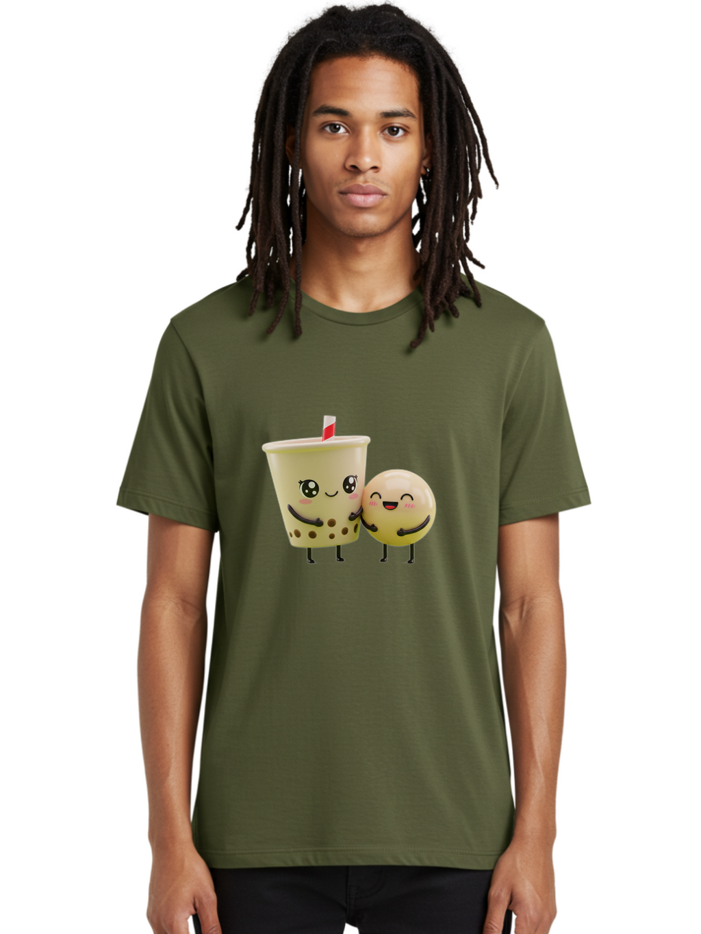 Boba-Friends Men'S Graphic Tee, 100% Cotton, Comfortable Casual Summer Wear, Machine Washable, Boba Tea, Milk Tea, Cartoon Characters, Smiling Faces, Happy Boba, Tea Lovers, Bubble Tea, Cute Illustrations, Friendly Duo, Bubble Tea Culture, Bac648