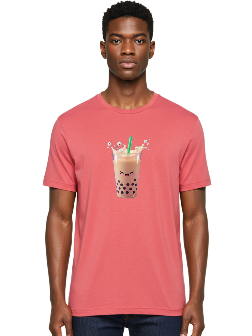 Boba-Tea-10 Men'S Graphic Tee, 100% Cotton, Comfortable Casual Summer Wear, Machine Washable, Milk Tea, Bubble Tea, Boba Drink, Kawaii, Cute, Cartoon Style, Milkshake, Tapioca Pearls Bac651