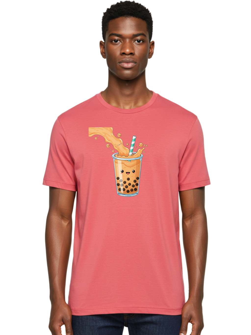 Boba-Tea-11 Men'S Graphic Tee, 100% Cotton, Comfortable Casual Summer Wear, Machine Washable, Boba Tea, Milk Tea, Bubble Tea, Tapioca Pearls, Cartoon Illustration, Refreshing Drink, Tea Time, Kawaii Culture, Fun Beverage Bac652