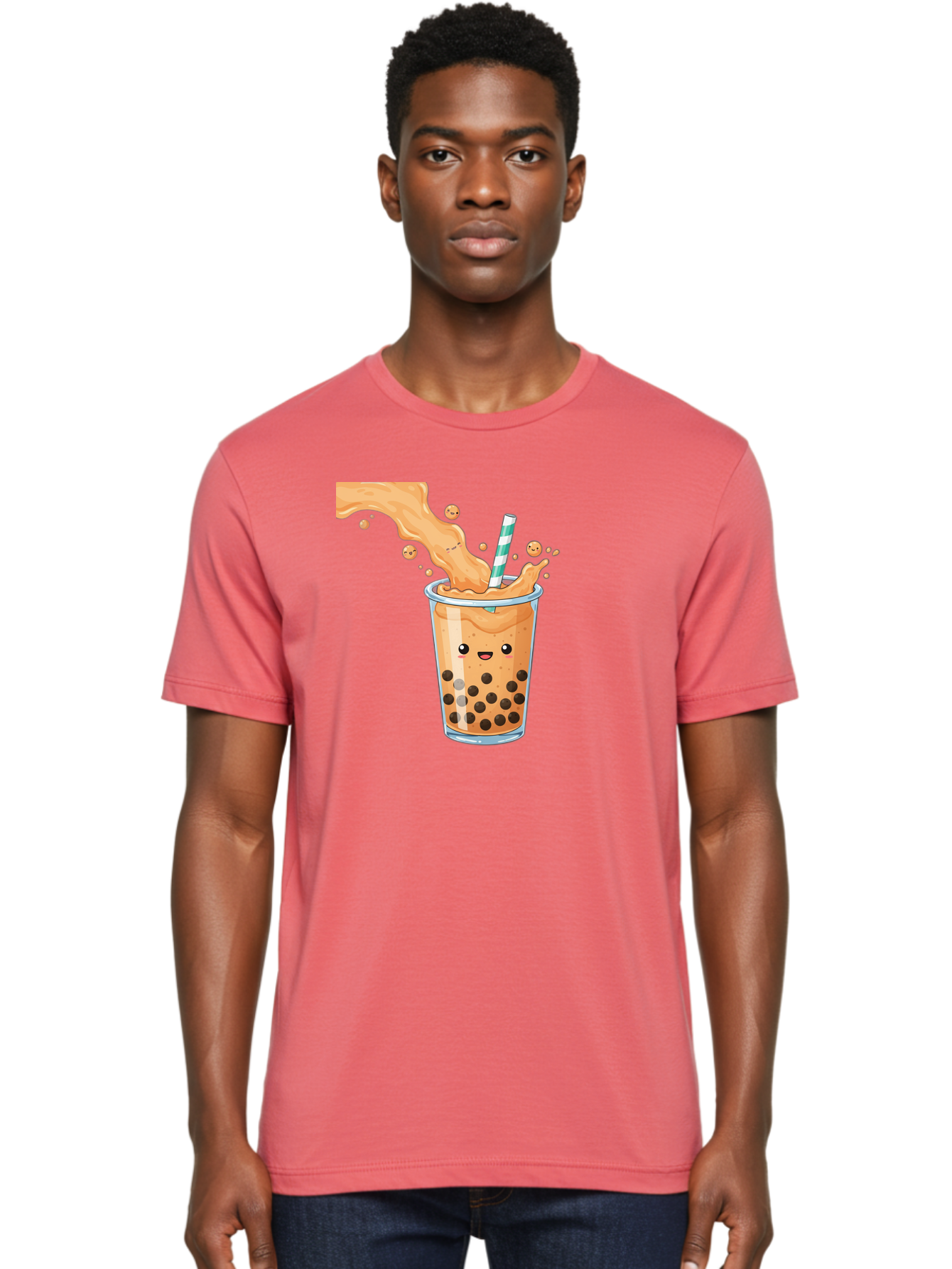 Boba-Tea-11 Men'S Graphic Tee, 100% Cotton, Comfortable Casual Summer Wear, Machine Washable, Boba Tea, Milk Tea, Bubble Tea, Tapioca Pearls, Cartoon Illustration, Refreshing Drink, Tea Time, Kawaii Culture, Fun Beverage Bac652