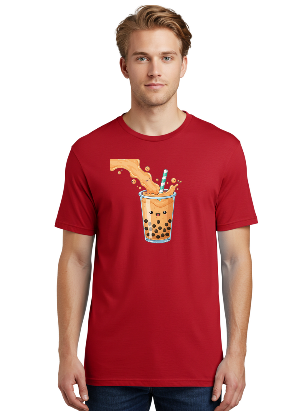 Boba-Tea-11 Men'S Graphic Tee, 100% Cotton, Comfortable Casual Summer Wear, Machine Washable, Boba Tea, Milk Tea, Bubble Tea, Tapioca Pearls, Cartoon Illustration, Refreshing Drink, Tea Time, Kawaii Culture, Fun Beverage Bac652