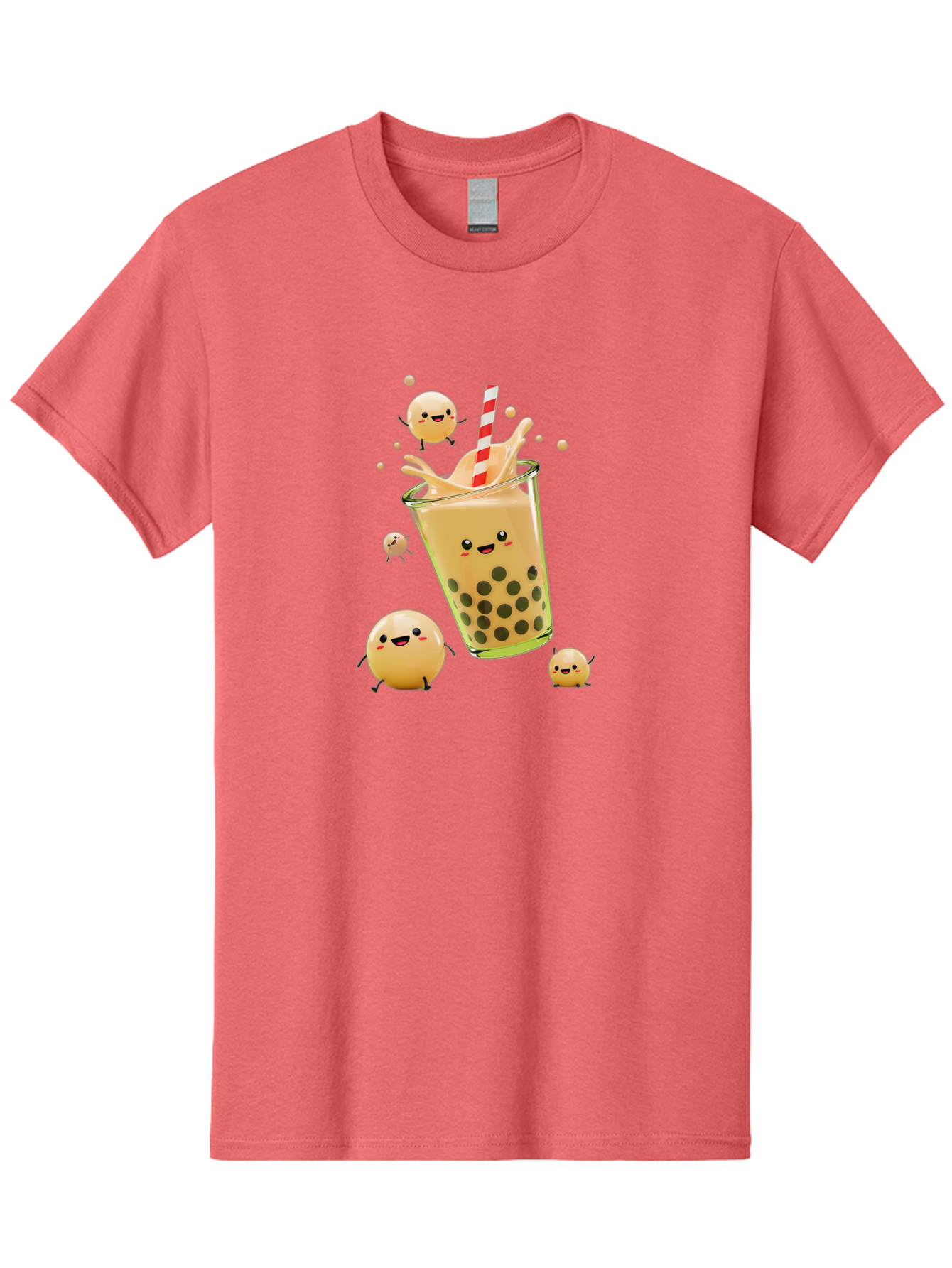 Boba-Tea-12 Men'S Graphic Tee, 100% Cotton, Comfortable Casual Summer Wear, Machine Washable, Bubble Tea Drink, Cartoon Bubbles, Smiling Faces, Fun Beverage, Playful Illustration, Boba Tea, Happy Characters, Animated Drink Bac653