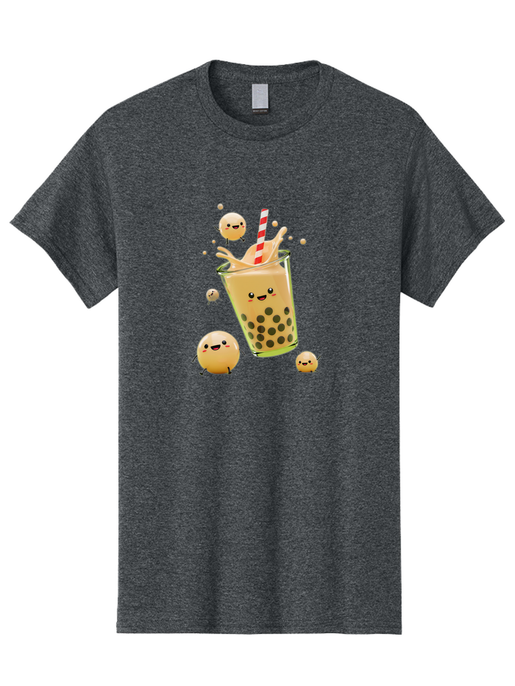 Boba-Tea-12 Men'S Graphic Tee, 100% Cotton, Comfortable Casual Summer Wear, Machine Washable, Bubble Tea Drink, Cartoon Bubbles, Smiling Faces, Fun Beverage, Playful Illustration, Boba Tea, Happy Characters, Animated Drink Bac653