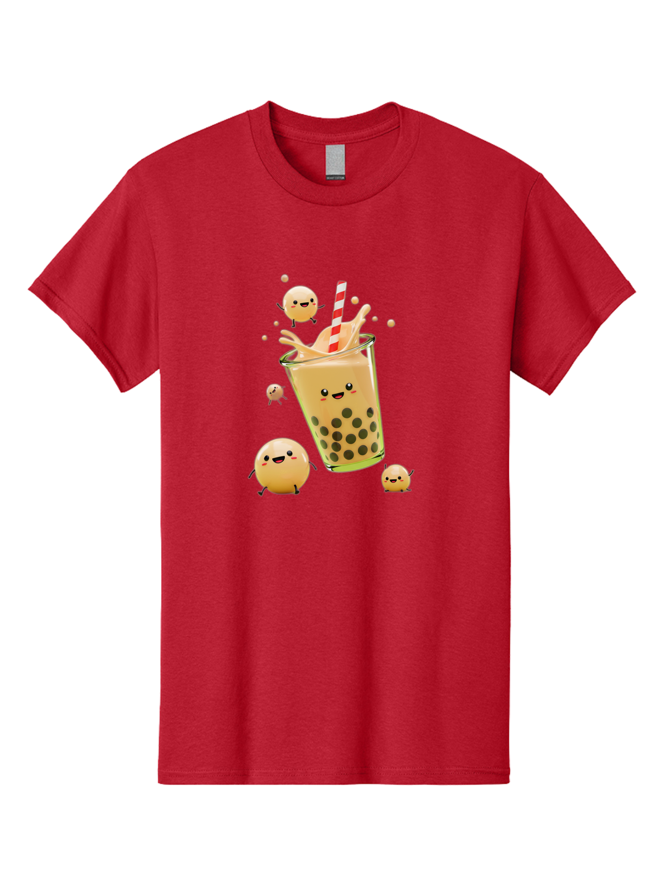 Boba-Tea-12 Men'S Graphic Tee, 100% Cotton, Comfortable Casual Summer Wear, Machine Washable, Bubble Tea Drink, Cartoon Bubbles, Smiling Faces, Fun Beverage, Playful Illustration, Boba Tea, Happy Characters, Animated Drink Bac653