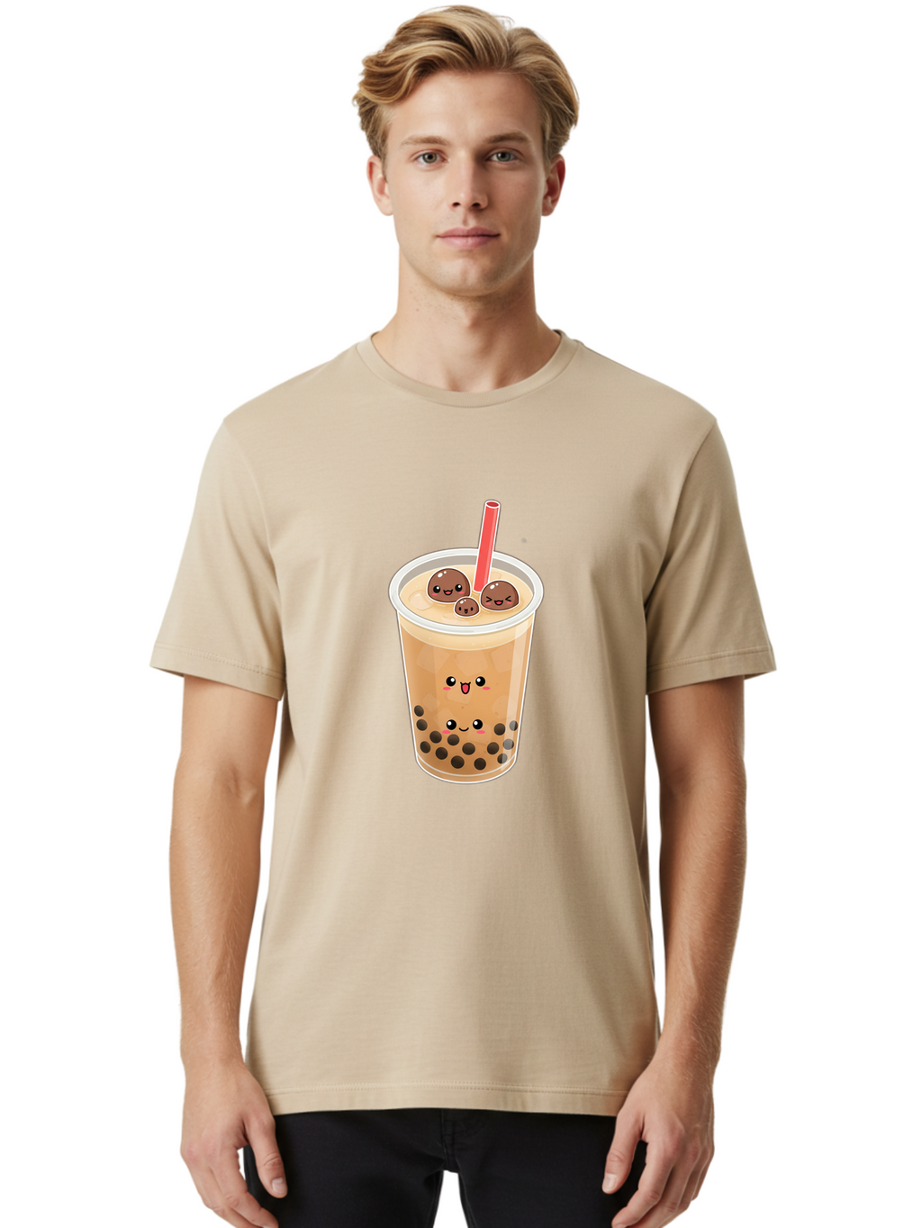 Boba-Tea-13 Men'S Graphic Tee, 100% Cotton, Comfortable Casual Summer Wear, Machine Washable, Boba Tea, Bubble Tea, Cartoon Drink, Cute Beverage, Milky Tea, Tea Time, Boba Pearls, Sweet Treat, Cartoon Style, Adorable Drink, Tasty Boba, Bac654
