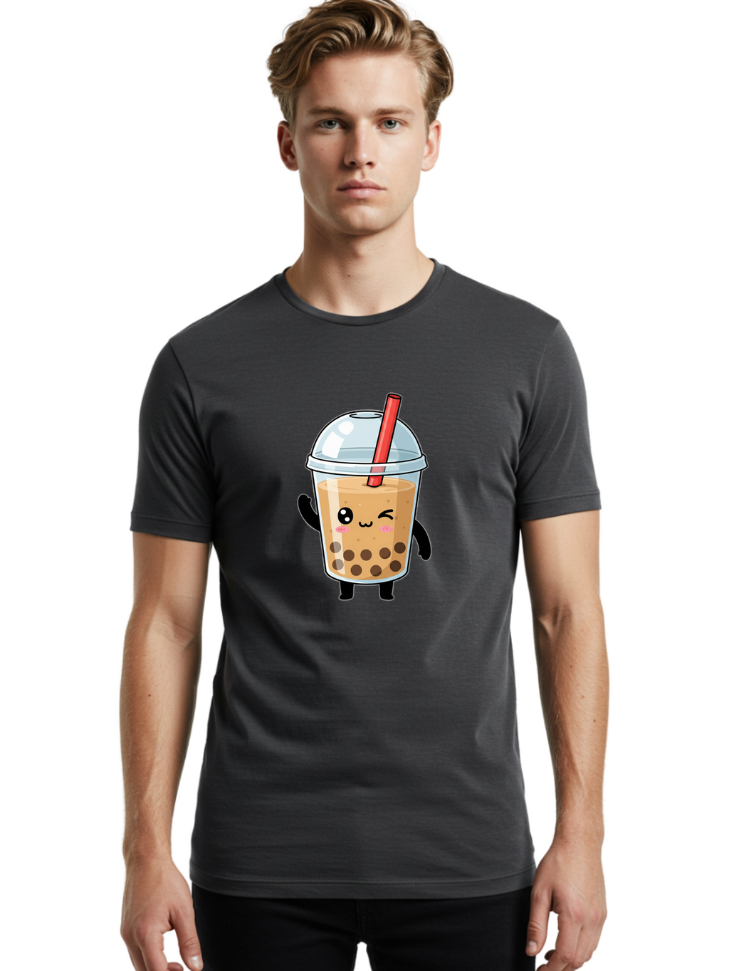 Boba-Tea-14 Men'S Graphic Tee, 100% Cotton, Comfortable Casual Summer Wear, Machine Washable, Cute Boba Tea, Kawaii Boba, Iced Tea, Bubble Tea, Boba Drink, Milk Tea, Cartoon Character, Adorable Beverage, Fun Drink Bac655