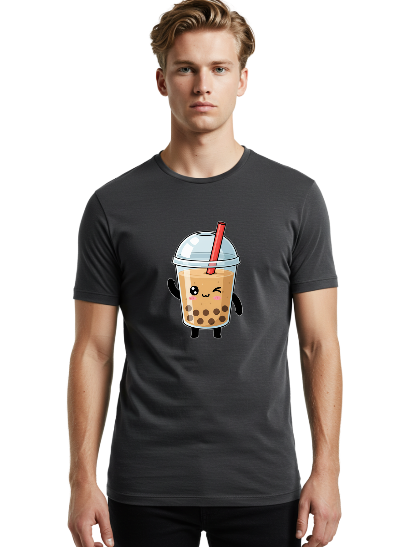 Boba-Tea-14 Men'S Graphic Tee, 100% Cotton, Comfortable Casual Summer Wear, Machine Washable, Cute Boba Tea, Kawaii Boba, Iced Tea, Bubble Tea, Boba Drink, Milk Tea, Cartoon Character, Adorable Beverage, Fun Drink Bac655