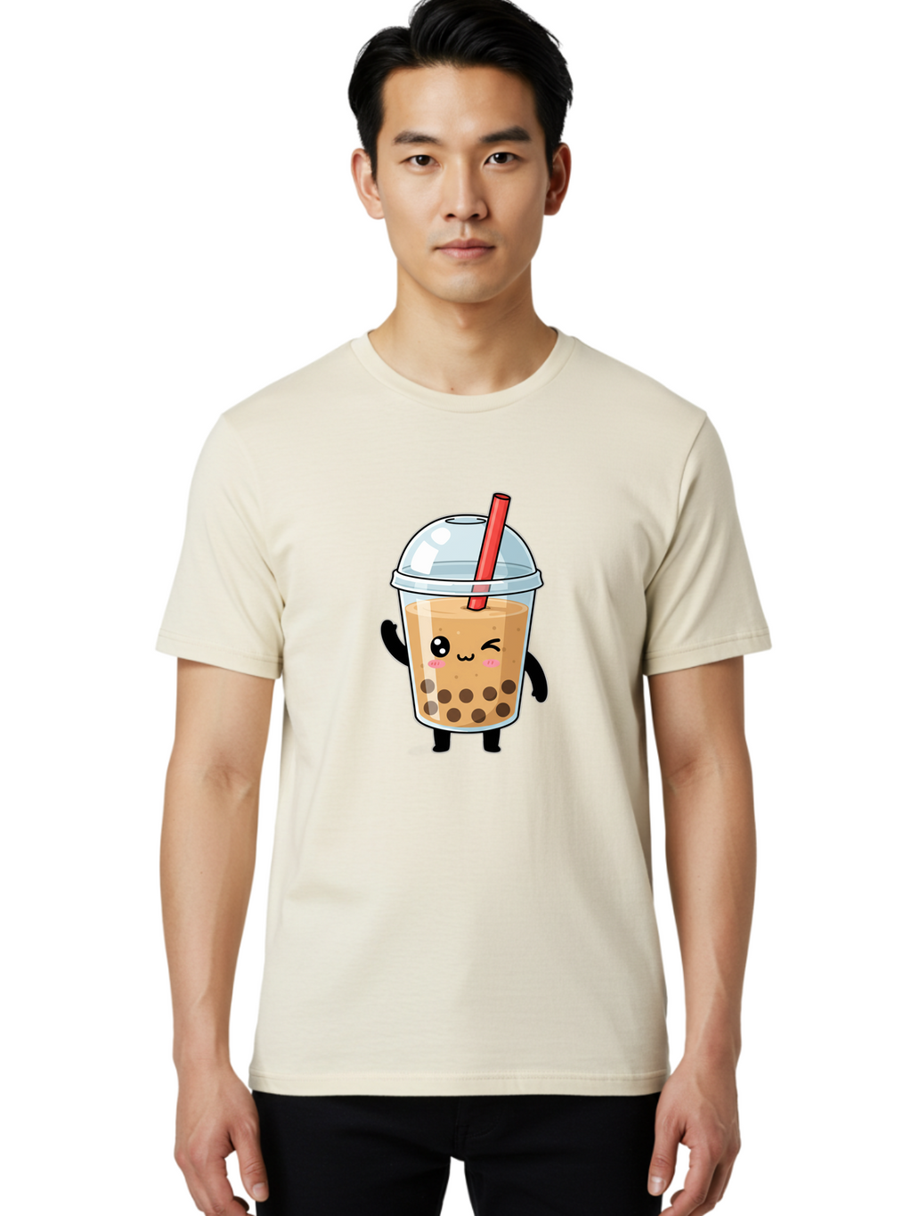 Boba-Tea-14 Men'S Graphic Tee, 100% Cotton, Comfortable Casual Summer Wear, Machine Washable, Cute Boba Tea, Kawaii Boba, Iced Tea, Bubble Tea, Boba Drink, Milk Tea, Cartoon Character, Adorable Beverage, Fun Drink Bac655