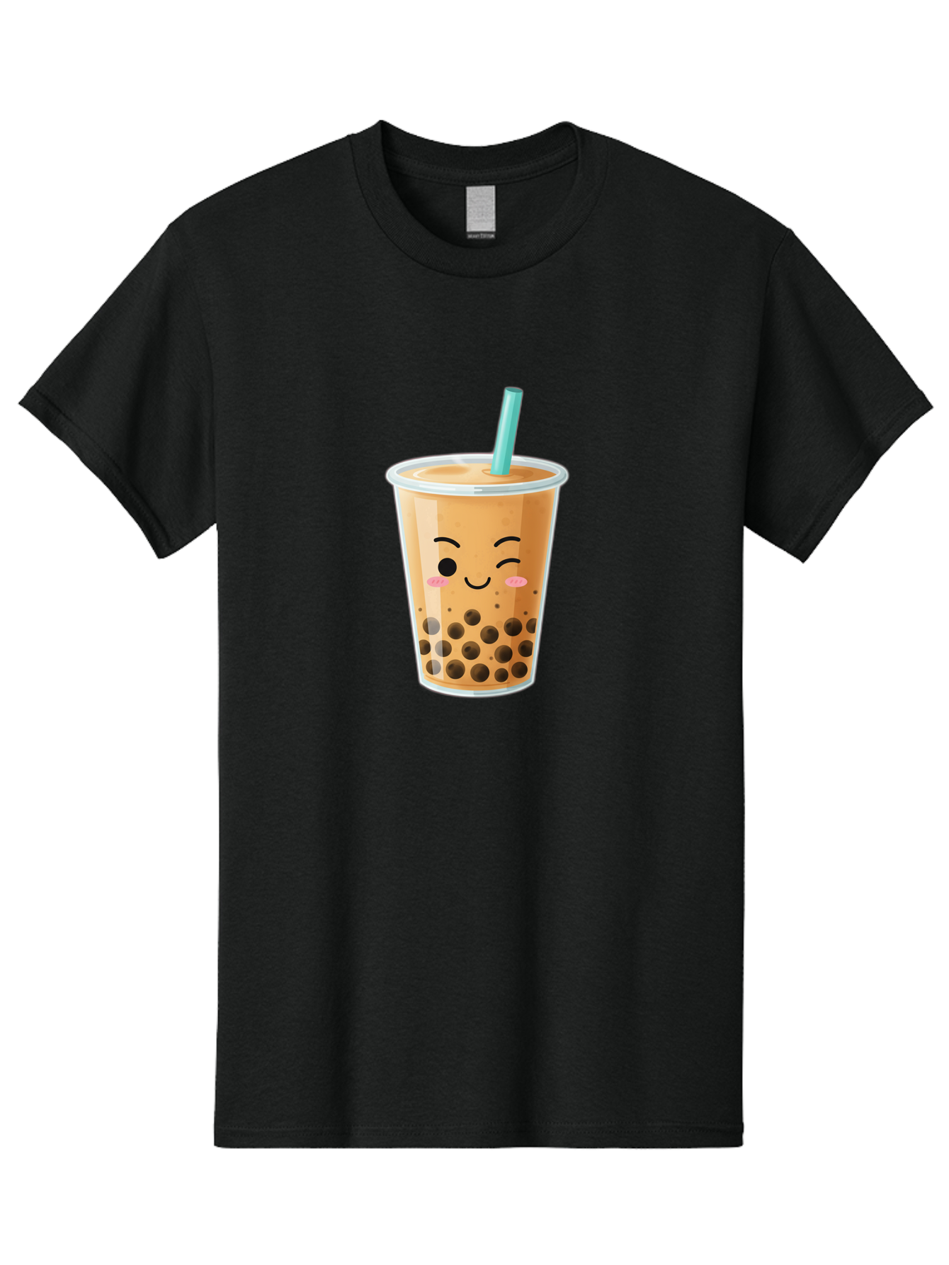 Boba-Tea-15 Men'S Graphic Tee, 100% Cotton, Comfortable Casual Summer Wear, Machine Washable, Boba Tea, Milk Tea, Bubble Tea, Kawaii Drink, Cute Straw, Plastic Cup, Black Boba, Tea Time, Winking Face, Rosy Cheeks, Black Boba Pearls, Bac656
