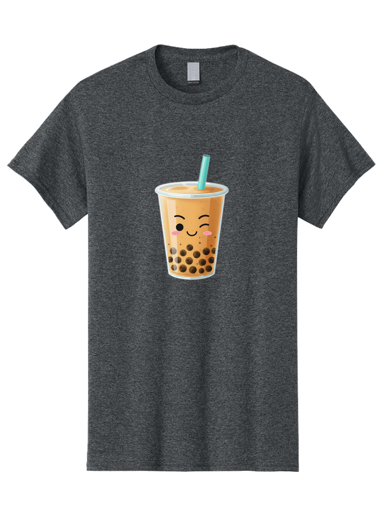 Boba-Tea-15 Men'S Graphic Tee, 100% Cotton, Comfortable Casual Summer Wear, Machine Washable, Boba Tea, Milk Tea, Bubble Tea, Kawaii Drink, Cute Straw, Plastic Cup, Black Boba, Tea Time, Winking Face, Rosy Cheeks, Black Boba Pearls, Bac656