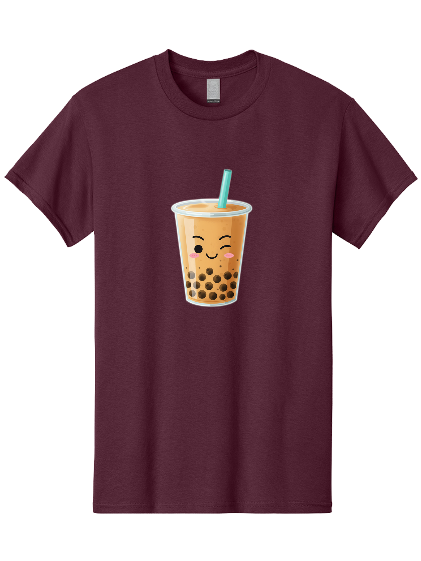 Boba-Tea-15 Men'S Graphic Tee, 100% Cotton, Comfortable Casual Summer Wear, Machine Washable, Boba Tea, Milk Tea, Bubble Tea, Kawaii Drink, Cute Straw, Plastic Cup, Black Boba, Tea Time, Winking Face, Rosy Cheeks, Black Boba Pearls, Bac656