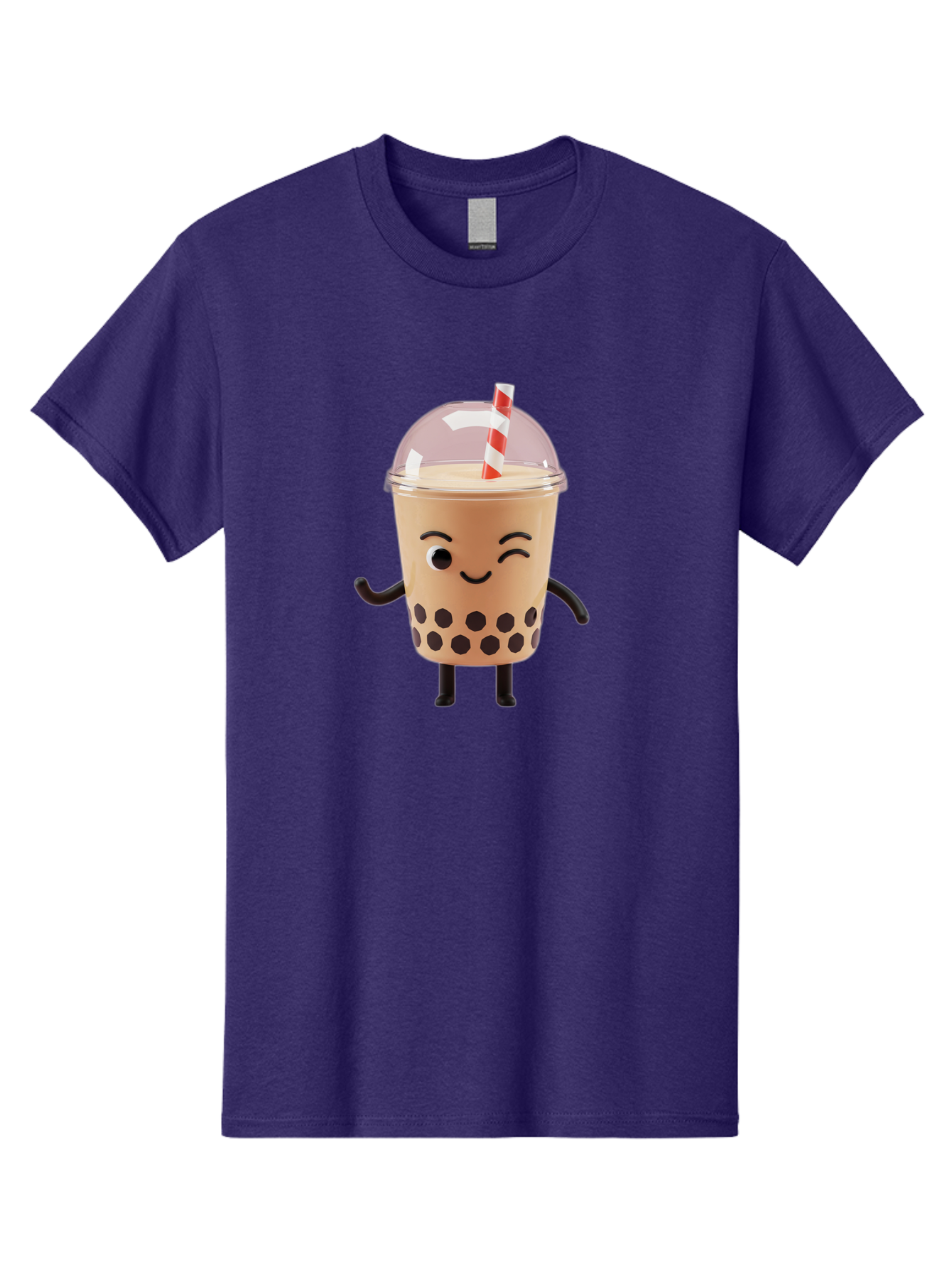 Boba-Tea-16 Men'S Graphic Tee, 100% Cotton, Comfortable Casual Summer Wear, Machine Washable, Boba Tea, Milk Tea, Bubble Tea, Cartoon Character, Smiling Face, Black Bobas, Red And White Straw, Tea Cup Bac657