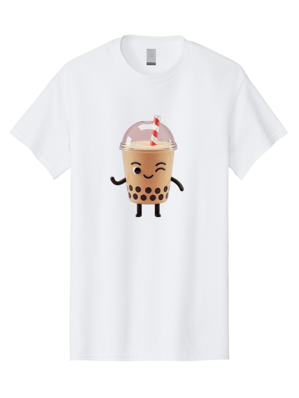 Boba-Tea-16 Men'S Graphic Tee, 100% Cotton, Comfortable Casual Summer Wear, Machine Washable, Boba Tea, Milk Tea, Bubble Tea, Cartoon Character, Smiling Face, Black Bobas, Red And White Straw, Tea Cup Bac657