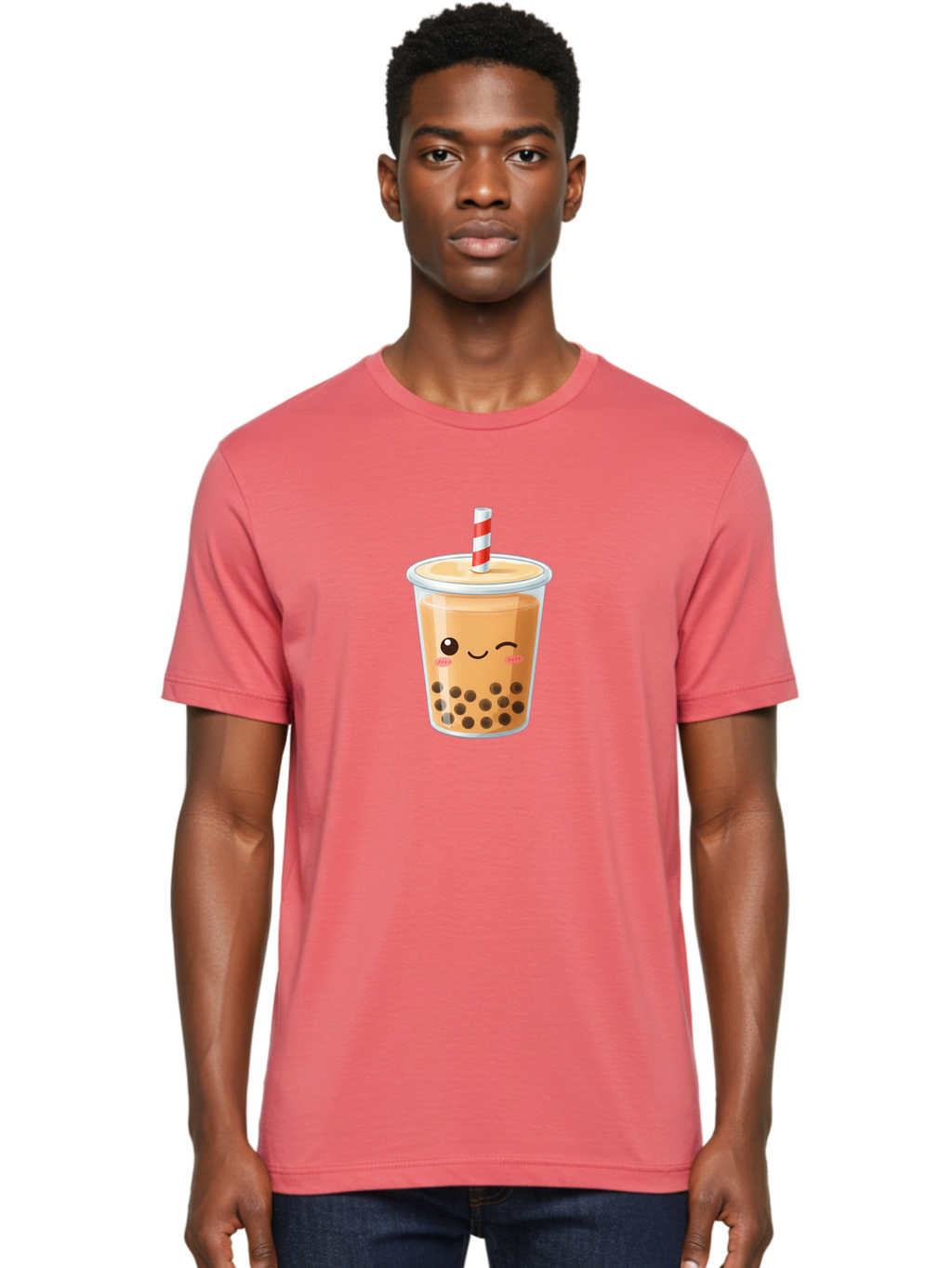 Boba-Tea-18 Men'S Graphic Tee, 100% Cotton, Comfortable Casual Summer Wear, Machine Washable, Boba Tea, Milk Tea, Cartoon Character, Cute Drink, Bubble Tea With Straw, Smiling Face, Adorable Beverage, Boba, Tea Lover Bac659