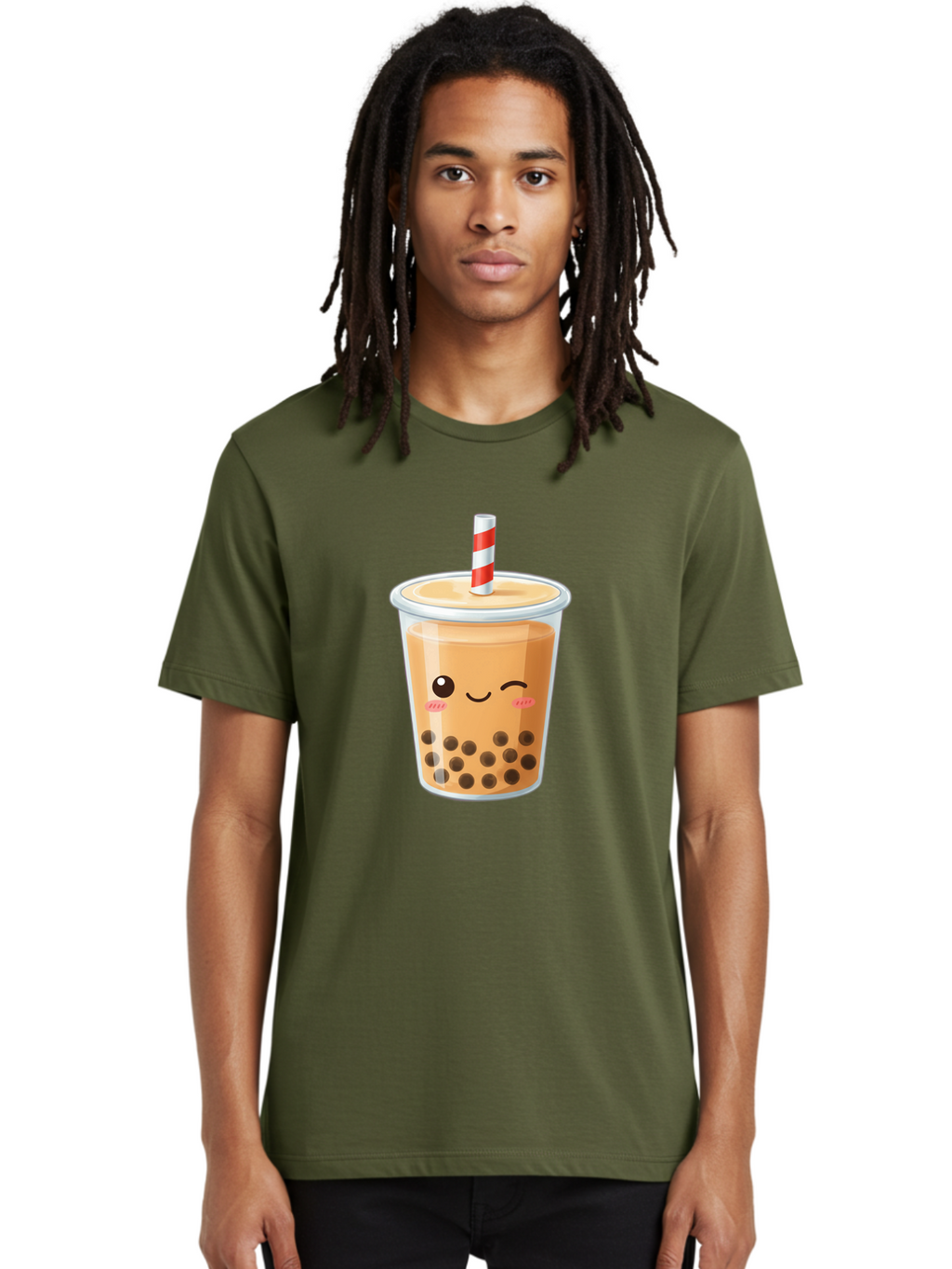 Boba-Tea-18 Men'S Graphic Tee, 100% Cotton, Comfortable Casual Summer Wear, Machine Washable, Boba Tea, Milk Tea, Cartoon Character, Cute Drink, Bubble Tea With Straw, Smiling Face, Adorable Beverage, Boba, Tea Lover Bac659