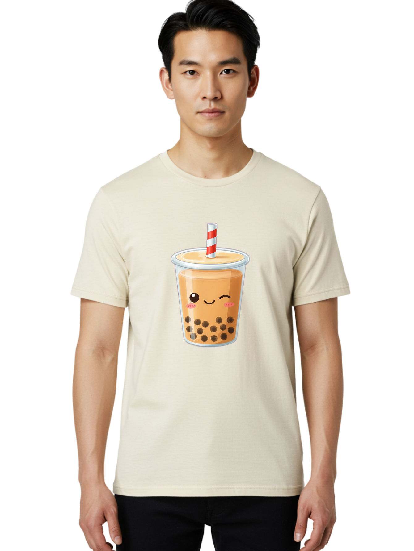 Boba-Tea-18 Men'S Graphic Tee, 100% Cotton, Comfortable Casual Summer Wear, Machine Washable, Boba Tea, Milk Tea, Cartoon Character, Cute Drink, Bubble Tea With Straw, Smiling Face, Adorable Beverage, Boba, Tea Lover Bac659