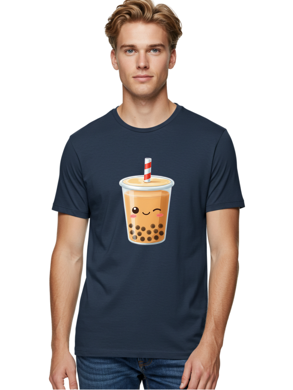 Boba-Tea-18 Men'S Graphic Tee, 100% Cotton, Comfortable Casual Summer Wear, Machine Washable, Boba Tea, Milk Tea, Cartoon Character, Cute Drink, Bubble Tea With Straw, Smiling Face, Adorable Beverage, Boba, Tea Lover Bac659