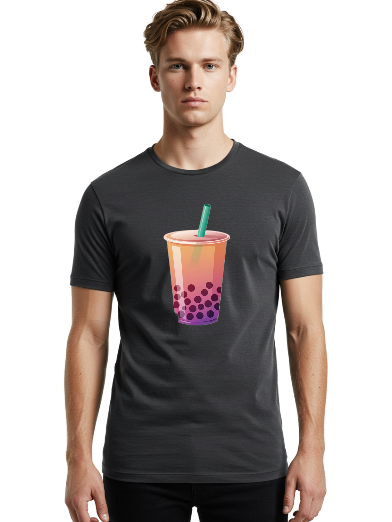 Boba-Tea-3 Men'S Graphic Tee, 100% Cotton, Comfortable Casual Summer Wear, Machine Washable, Bubble Tea, Boba Tea, Pink Tea, Straw, Tapioca Pearls, Milk Tea, Tea Drink, Refreshing Beverage, Sweet Treat Bac661