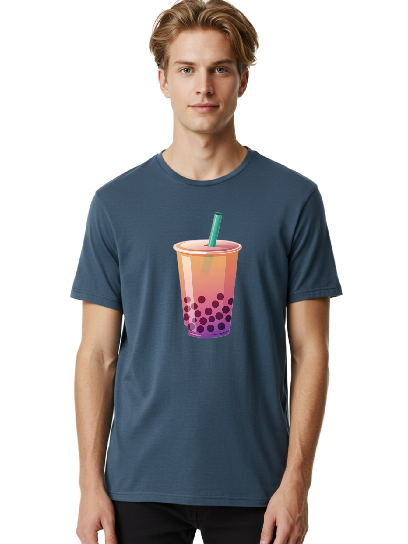Boba-Tea-3 Men'S Graphic Tee, 100% Cotton, Comfortable Casual Summer Wear, Machine Washable, Bubble Tea, Boba Tea, Pink Tea, Straw, Tapioca Pearls, Milk Tea, Tea Drink, Refreshing Beverage, Sweet Treat Bac661