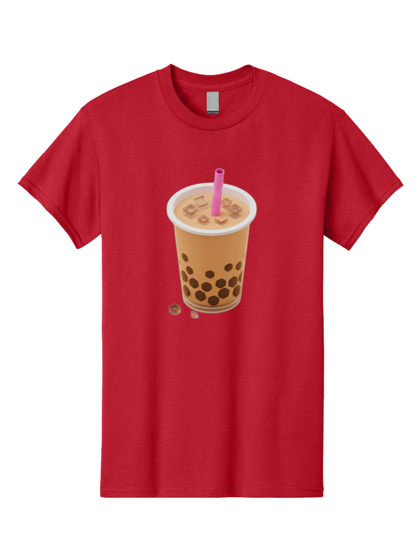 Boba-Tea-4 Men'S Graphic Tee, 100% Cotton, Comfortable Casual Summer Wear, Machine Washable, Boba Milk Tea, Bubble Tea, Milktea, Tapioca Pearls, Coffee Drink, Tea Beverage, Pink Straw, Brown Cubes, Trendy Drink, Refreshing Beverage, Bac662
