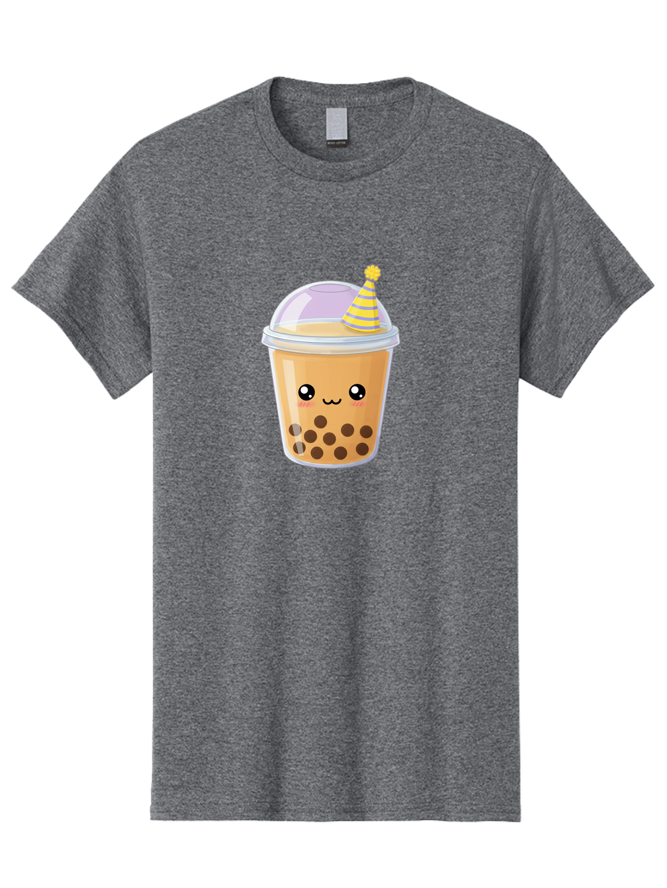 Boba-Tea-6 Men'S Graphic Tee, 100% Cotton, Comfortable Casual Summer Wear, Machine Washable, Bubble Tea, Boba Drink, Cartoon Character, Party Hat, Smiling Face, Tea Bubbles, Festive Drink, Cute Illustration, Kawaii Culture Bac664