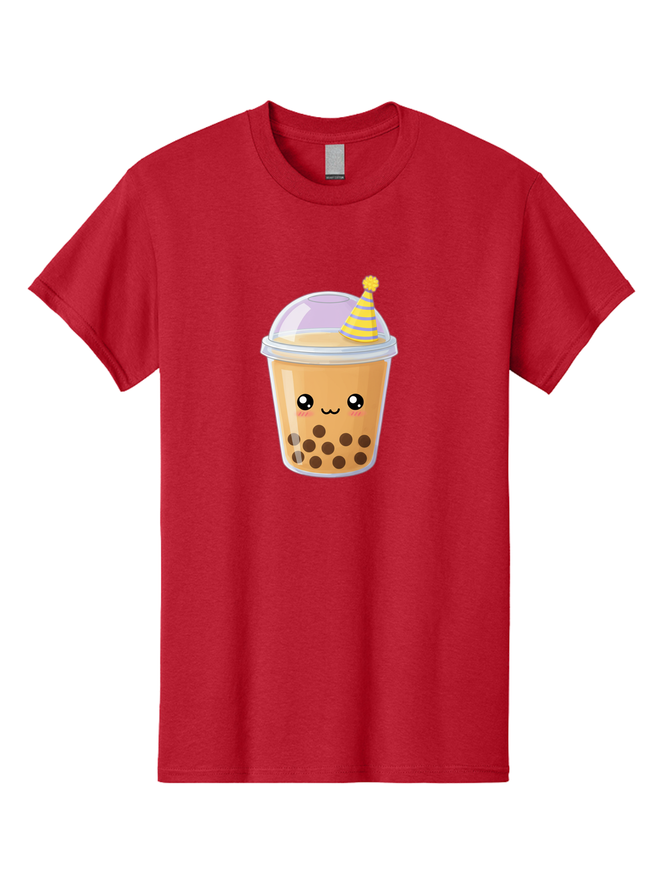 Boba-Tea-6 Men'S Graphic Tee, 100% Cotton, Comfortable Casual Summer Wear, Machine Washable, Bubble Tea, Boba Drink, Cartoon Character, Party Hat, Smiling Face, Tea Bubbles, Festive Drink, Cute Illustration, Kawaii Culture Bac664