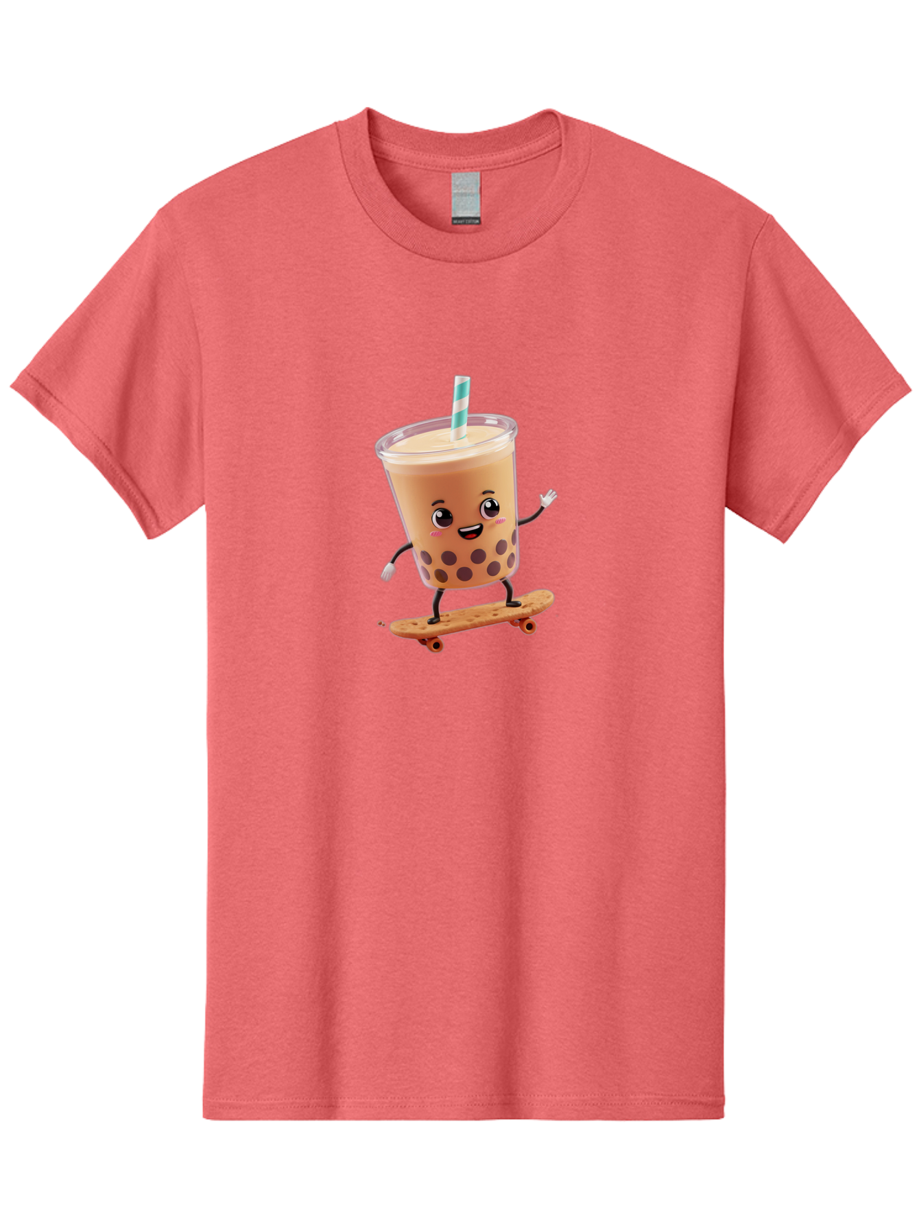 Boba-Tea-7 Men'S Graphic Tee, 100% Cotton, Comfortable Casual Summer Wear, Machine Washable, Boba Tea, Cartoon Character, Skateboarding, Fun Beverage, Playful Drink, Milk Tea, Tapioca Pearls, Smiling Face, Straw, Action Pose, Bac665