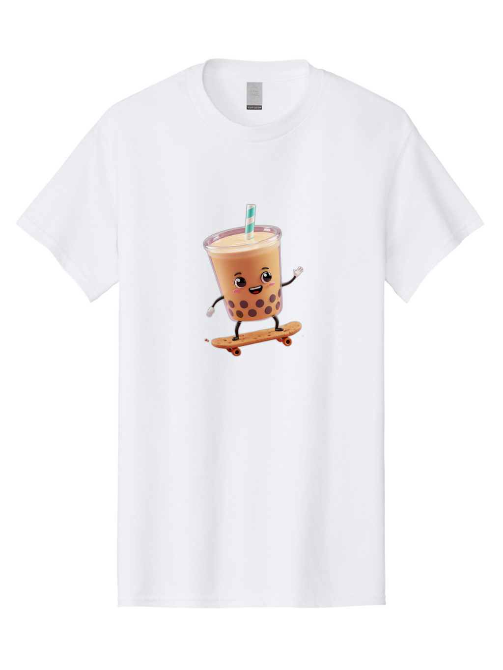 Boba-Tea-7 Men'S Graphic Tee, 100% Cotton, Comfortable Casual Summer Wear, Machine Washable, Boba Tea, Cartoon Character, Skateboarding, Fun Beverage, Playful Drink, Milk Tea, Tapioca Pearls, Smiling Face, Straw, Action Pose, Bac665