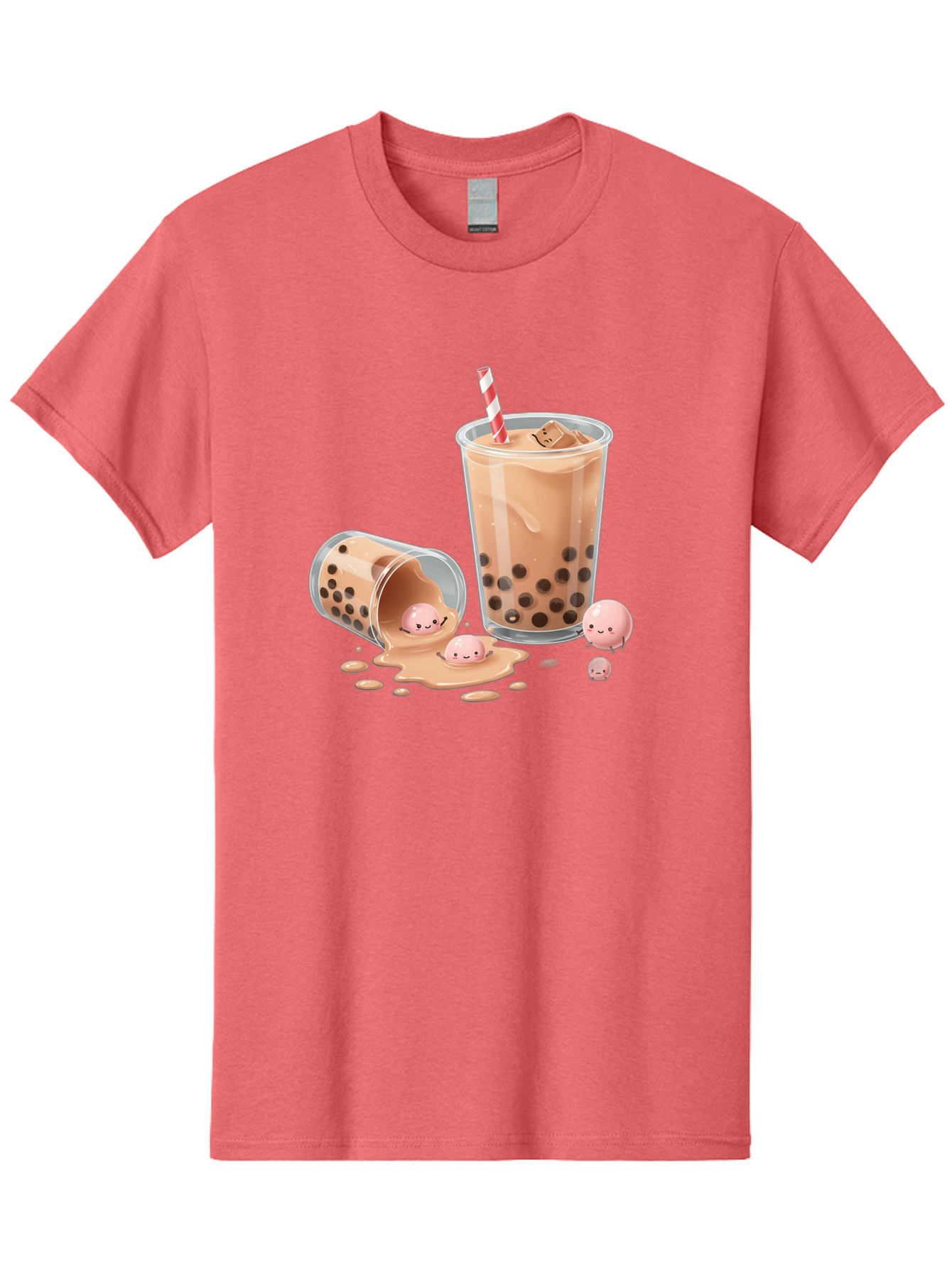 Boba-Tea-9 Men'S Graphic Tee, 100% Cotton, Comfortable Casual Summer Wear, Machine Washable, Boba Tea, Milk Tea, Bubble Tea, Tea Drink, Straw, Tapioca Pearls, Spilled Drink, Kawaii, Cute, Cartoon, Smiling Boba Bac667