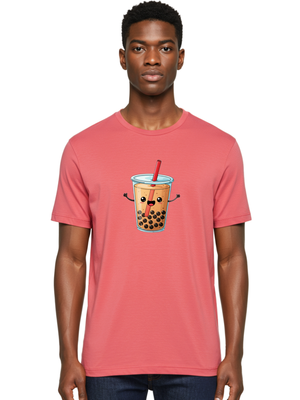 Boba-Tea-Cartoon Men'S Graphic Tee, 100% Cotton, Comfortable Casual Summer Wear, Machine Washable, Cartoon Bubble Tea, Boba Drink, Milk Tea With Straw, Cute Beverage, Fun Character, Kawaii Culture, Asian Drink, Trendy Refreshment, Bac668