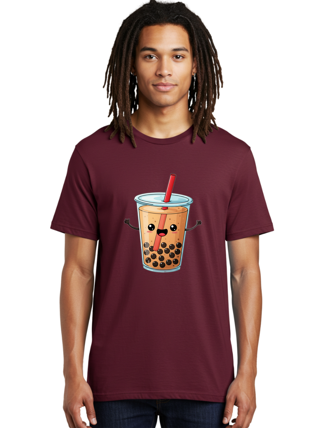 Boba-Tea-Cartoon Men'S Graphic Tee, 100% Cotton, Comfortable Casual Summer Wear, Machine Washable, Cartoon Bubble Tea, Boba Drink, Milk Tea With Straw, Cute Beverage, Fun Character, Kawaii Culture, Asian Drink, Trendy Refreshment, Bac668
