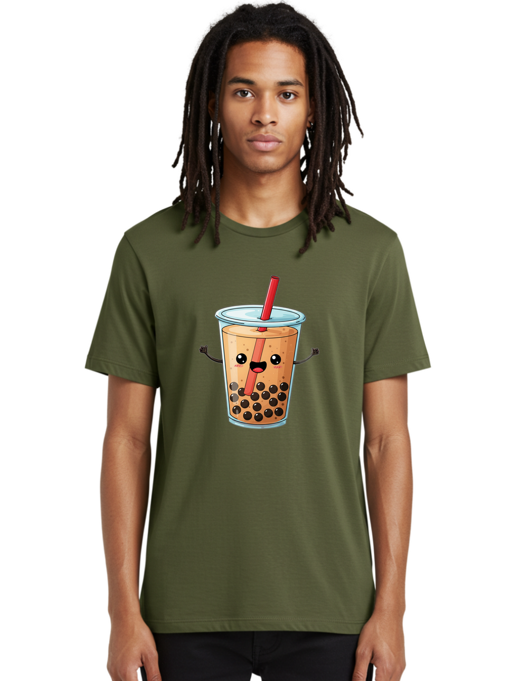 Boba-Tea-Cartoon Men'S Graphic Tee, 100% Cotton, Comfortable Casual Summer Wear, Machine Washable, Cartoon Bubble Tea, Boba Drink, Milk Tea With Straw, Cute Beverage, Fun Character, Kawaii Culture, Asian Drink, Trendy Refreshment, Bac668