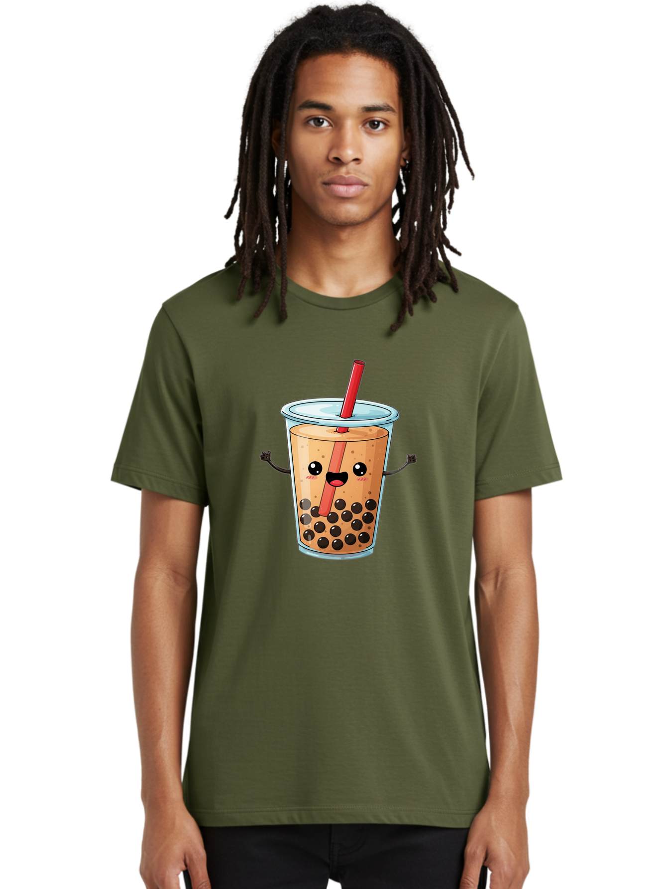 Boba-Tea-Cartoon Men'S Graphic Tee, 100% Cotton, Comfortable Casual Summer Wear, Machine Washable, Cartoon Bubble Tea, Boba Drink, Milk Tea With Straw, Cute Beverage, Fun Character, Kawaii Culture, Asian Drink, Trendy Refreshment, Bac668