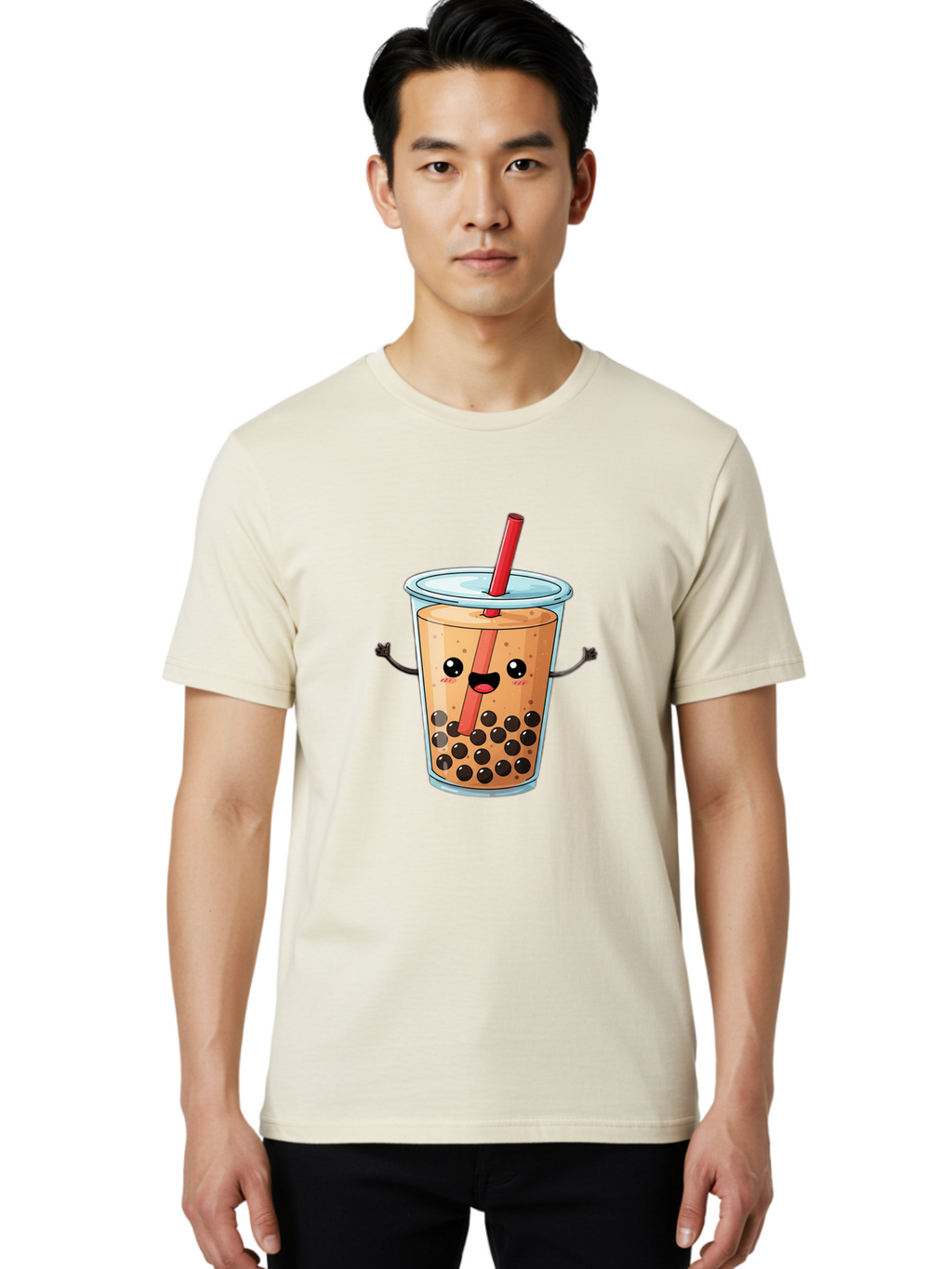 Boba-Tea-Cartoon Men'S Graphic Tee, 100% Cotton, Comfortable Casual Summer Wear, Machine Washable, Cartoon Bubble Tea, Boba Drink, Milk Tea With Straw, Cute Beverage, Fun Character, Kawaii Culture, Asian Drink, Trendy Refreshment, Bac668